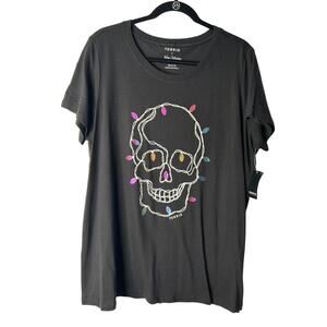 Torrid Top Womens Plus Size 1X Black Skull Lights Crew Neck Short Sleeve‎ Cotton